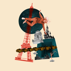 Modern design. Contemporary art collage. Concept of cosmos, outer space, imagination, inspiration