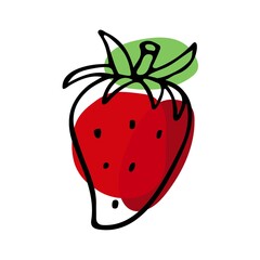 Strawberry hand drawn sketch isolated. Bright berry. Outline vector illustration. Farmer Market Logo. Organic food eco template for menu, jam or juice label, tea banner. Strawberry on white backgroung