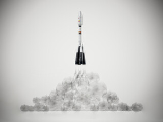 3D illustration of a launching space rocket. 3D illustration
