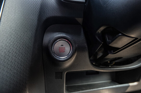 Close up engine car start button. Start stop engine modern new car button,Makes it easy to turn your auto mobile on and off. a key fob unique ,selective focus
