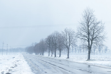 Far view of a snow-covered road