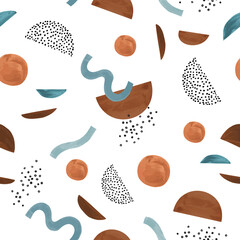 Abstract geometric shapes seamless pattern. Watercolor minimal waves, circles background