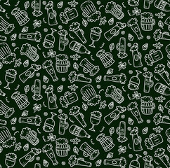 Beer drinks doodle icons seamless vector pattern