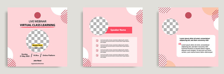 Set bundle collection colorful abstract background of social media post template. Layout for online live webinar, conference, training, seminar, course, and learning video.