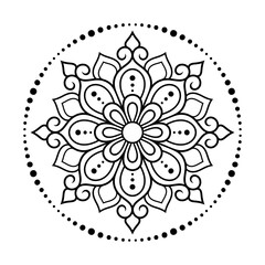 Circular pattern in form of mandala with flower for Henna, Mehndi, tattoo, decoration. Decorative ornament in ethnic oriental style. Outline doodle hand draw vector illustration.