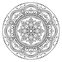 Circular pattern in form of mandala with flower for Henna, Mehndi, tattoo, decoration. Decorative ornament in ethnic oriental style. Outline doodle hand draw vector illustration.