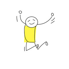 Joyful jumping stick figure person.