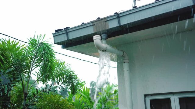 A heavy downpour ripped a drainpipe off the roof of the house.