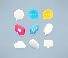 Chat color bubbles 3d vector set