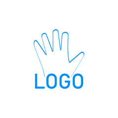 Blue medical latex rubber glove. Vector logo. Clipart, illustration on a blank white background.