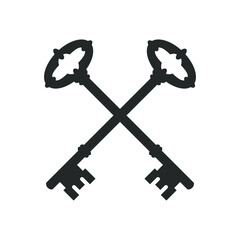 Crossed door keys graphic icon. Ancient keys isolated sign on white background. Vintage symbol for design. Vector illustration