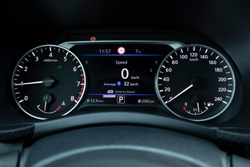 car dashboard and speedometer, odometer