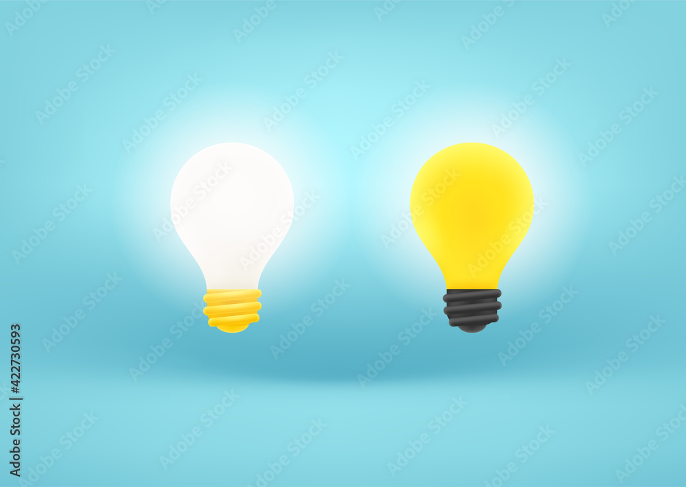 Poster 3d style vector lightbulbs icons set. idea concept