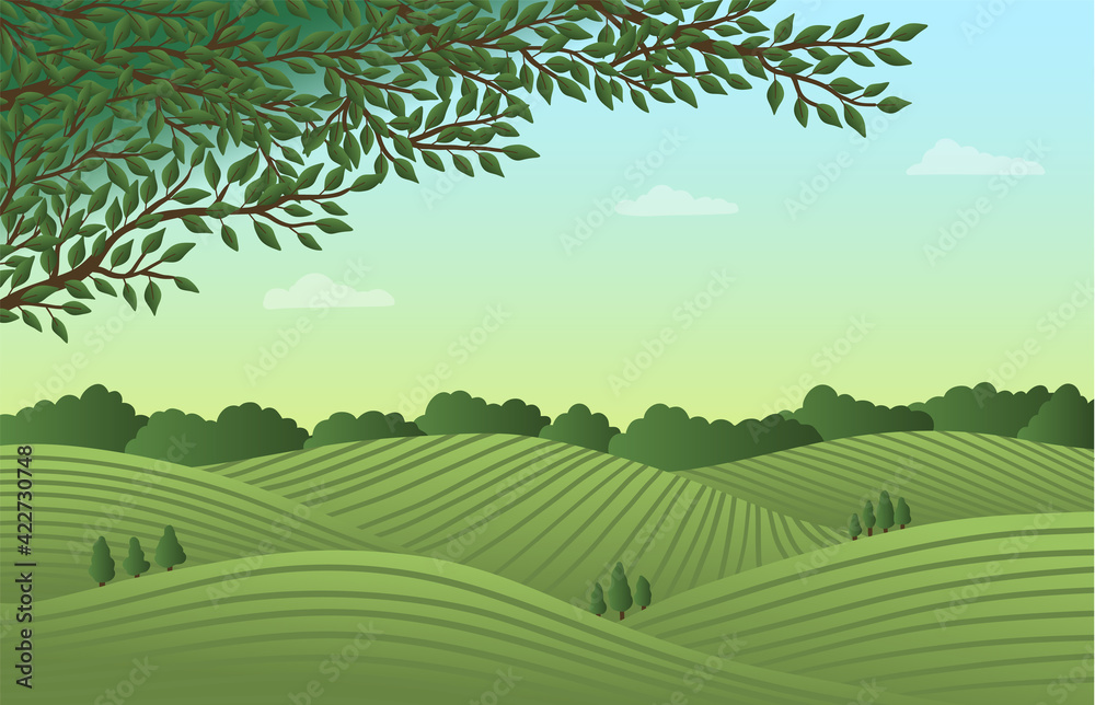 Canvas Prints Cartoon Color Rural Landscape Scene Concept. Vector