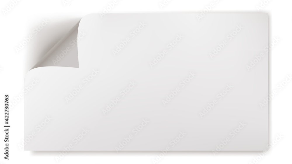 Poster Bending white blank paper left top corner. Horizontal vector template for a text