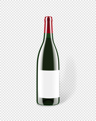 White wine in a glass bottle isolated on transparent background. Mockup for design