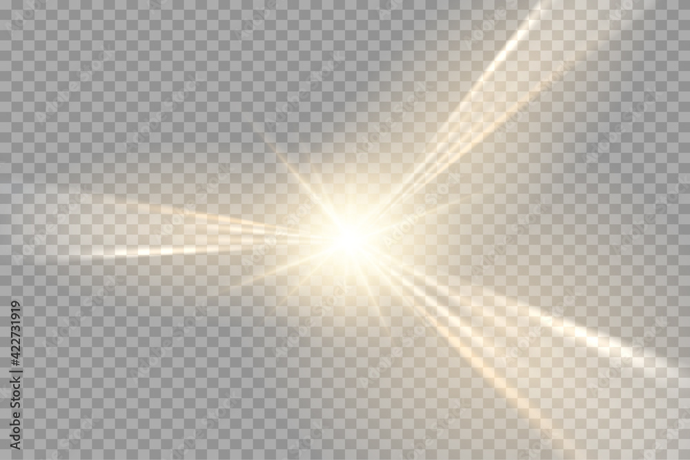 Wall mural light flare special effect with rays of light and magic sparkles. glow transparent vector light effe