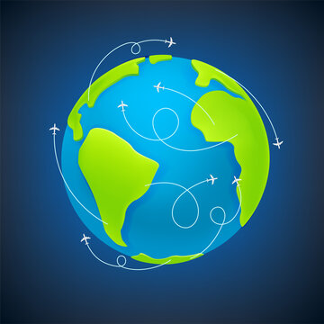 The Earth with aircraft courses vector illustration