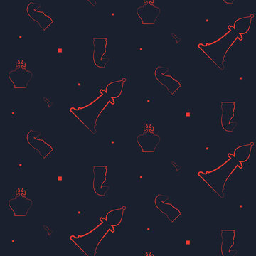 Seamless Pattern With Red Chess Pieces. Texture With Chess Elements In Doodle Style.