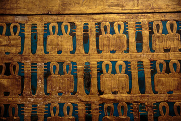 Egypitan symbols. Golden and blue colors.