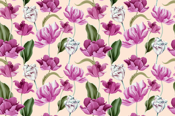 Seamless fashion pattern with Tulip Flower.