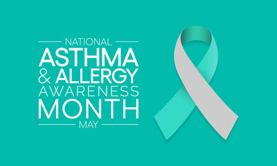 Vector illustration on the theme of asthma and allergy awareness month observed each year in May. people may have allergic asthma if they have trouble breathing during allergy season.