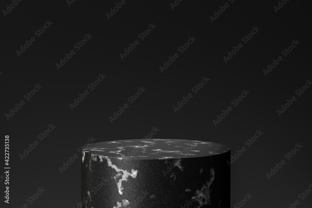 Aufkleber black marble showcase product background stand or podium pedestal on dark display with luxury backdr