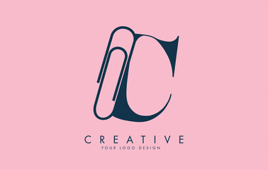 C letter logo design from paper clip. Business and education logo concept.