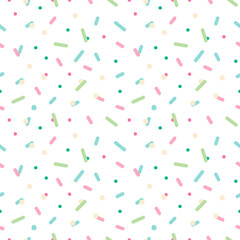 Colorful confetti, sprinkles, dots vector seamless pattern background for party, celebration design.