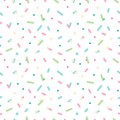 Colorful confetti, sprinkles, dots vector seamless pattern background for party, celebration design.