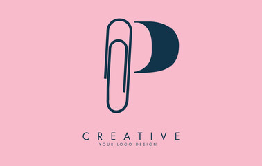 P letter logo design from paper clip. Business and education logo concept.