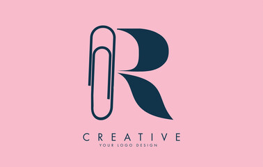 R letter logo design from paper clip. Business and education logo concept.