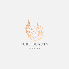 Moon woman floral gradient line style logo icon design template. Elegant, luxury, beauty, cosmetic product, spa, flat modern vector illustration