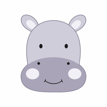Hippo face in the style of doodle. Vector character for children.