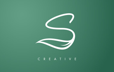 Elegant S letter Leaf Logo Design with Outline Monogram Style Flat and Minimalist Vector