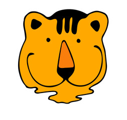 Vector illustration, cute portrait of tiger. Wild animal. Symbol of 2022. cute animal character idea for child and kid printable stuff and t shirt, greeting card, nursery wall art, postcard