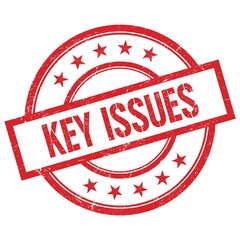 KEY ISSUES text written on red vintage round stamp.