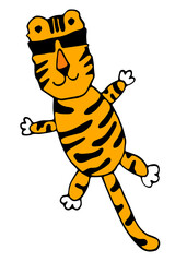 Vector illustration, cute flying tiger. Wild animal. Symbol of 2022. cute animal character idea for child and kid printable stuff and t shirt, greeting card, nursery wall art, postcard