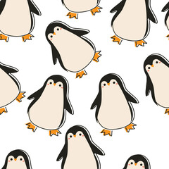 Seamless pattern with cute cartoon penguin for fabric print, textile, gift wrapping paper. colorful vector for kids, flat style