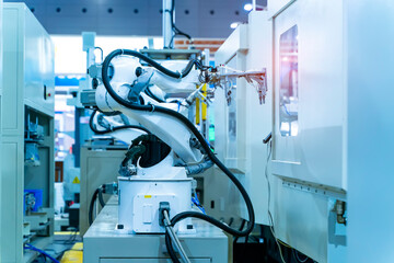 Smart industry robot arms for digital factory production technology showing automation manufacturing process of the Industry 4.0