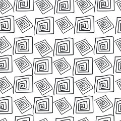Pattern with squares in a chaotic order with lines, repeating spirals of geometric shapes, stylish texture of a spiral square. Pattern for printing