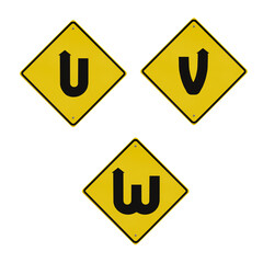 Warning roadsign alphabet - letters U-W