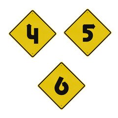 Warning roadsign alphabet - digits 4-6