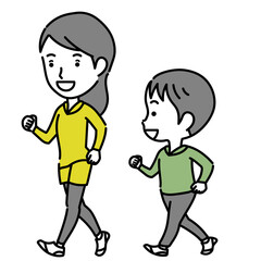 ウォーキングする親子イラスト素材