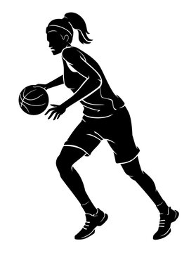 Women's Basketball Sport, Dribbling Silhouette 