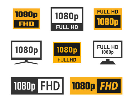1080p Full Hd icons set, FHD screen resolution