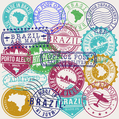 Porto Alegre Brazil Set of Stamps. Travel Stamp. Made In Product. Design Seals Old Style Insignia.