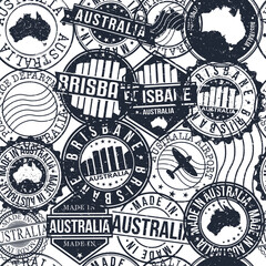 Brisbane Australia Stamps Background. City Stamp Vector Art. Postal Passport Travel. Design Set Pattern.