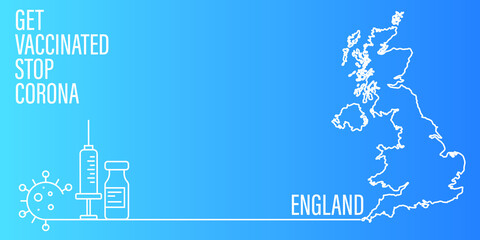 Illustration of a UK flag icon with a syringe. health and vaccination concept banner, vector.
