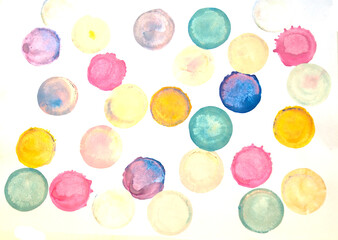 Colorful circle background, Watercolor abstract background. Hand drawing.